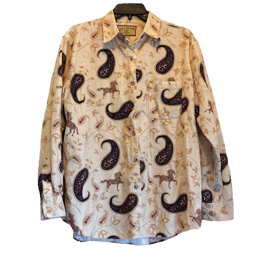 Bit & Bridle Womens M Amazing Paisley Horses Western Cowgirl Corduroy Shirt Top